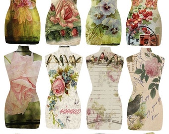 INSTANT DOWNLOAD DIGITAL Torso Tags Floral and Birds