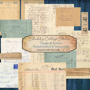 Coisas efêmeras francesas digitais - para diários indesejados - Documentos franceses imprimíveis - Letras francesas antigas digitais - Papéis de colagem