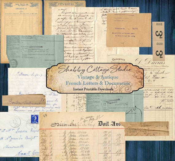 Digital French Ephemera - for Junk Journals - Printable French Documents - Digital Antique French Letters - Collage Papers