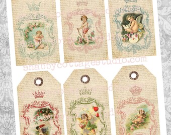 Cherubs and Crowns INSTANT DOWNLOAD Digital TAGS Gift Tags Scrapbooking Jourrnaling Paper Crafts