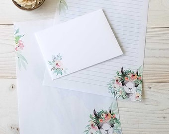 Sweet Llama Printable 8.5x11 Stationery Set Writing Paper - Digital Paper - Both Unlined Lined Paper - Instant Download - Matching Envelope