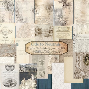 Tall Slim Junk Journal - Printable Tall and Skinny Journal Kit - Digital Download - Paper Crafting -Scrapbooking Ephemera - Neutral Colors