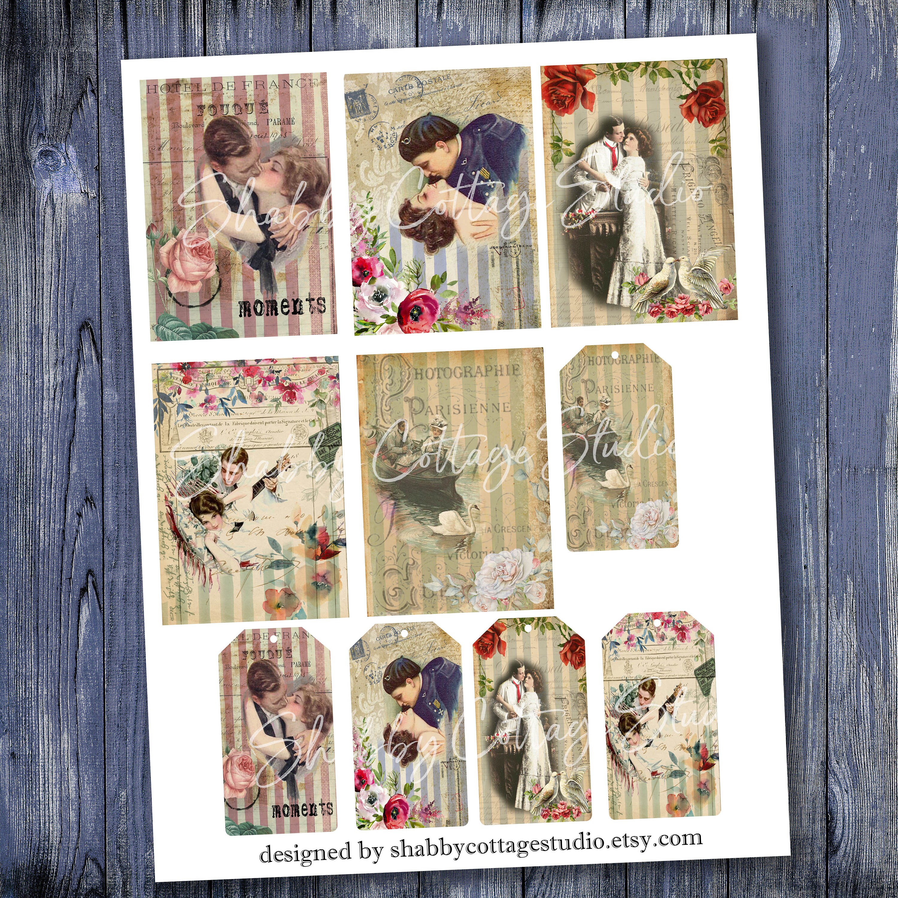 Digital Collage Sheet -printable Instant Download - Gift Tags - Vintage ...