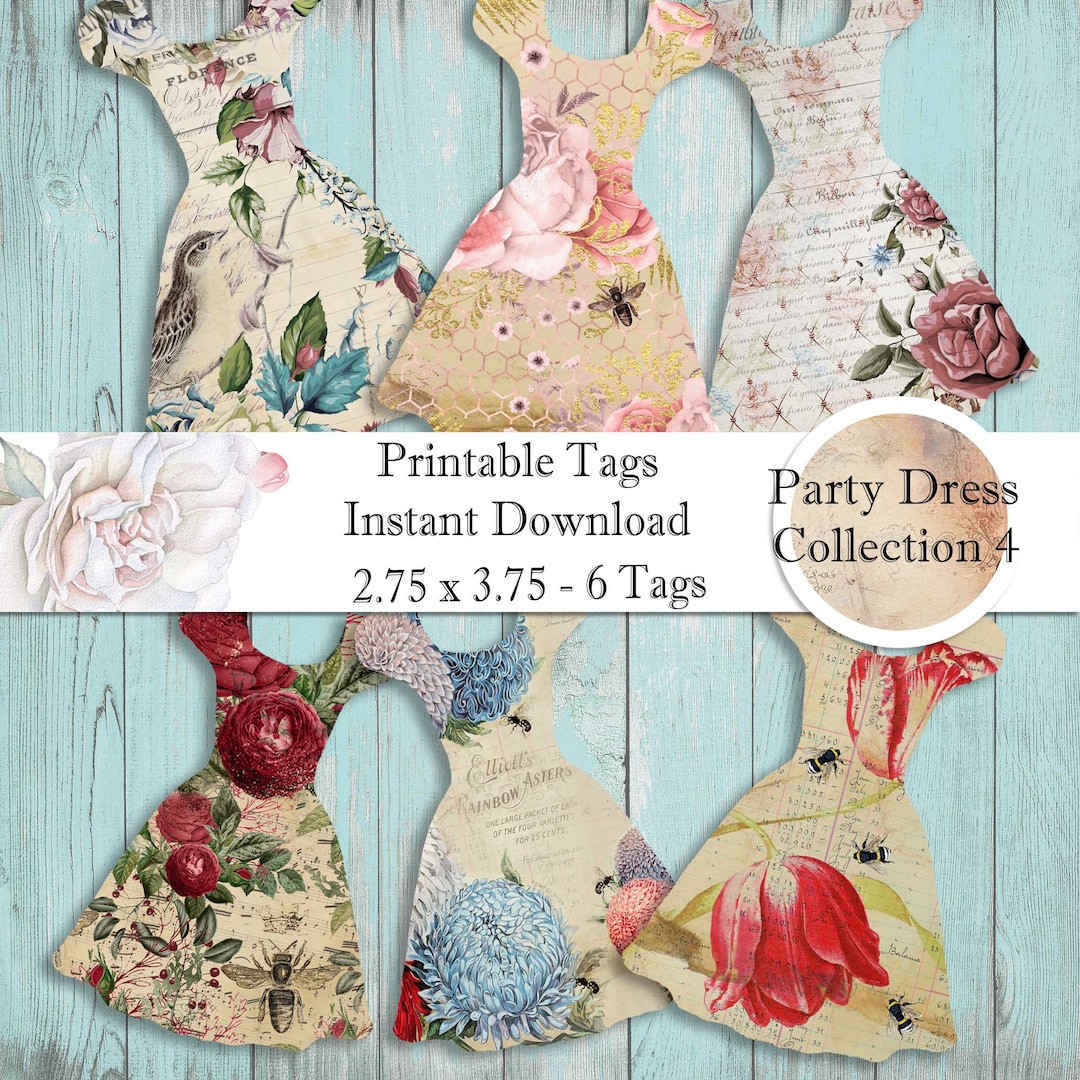 Digital Collage Sheet Printable Download - Party Dress Shape Tags ...