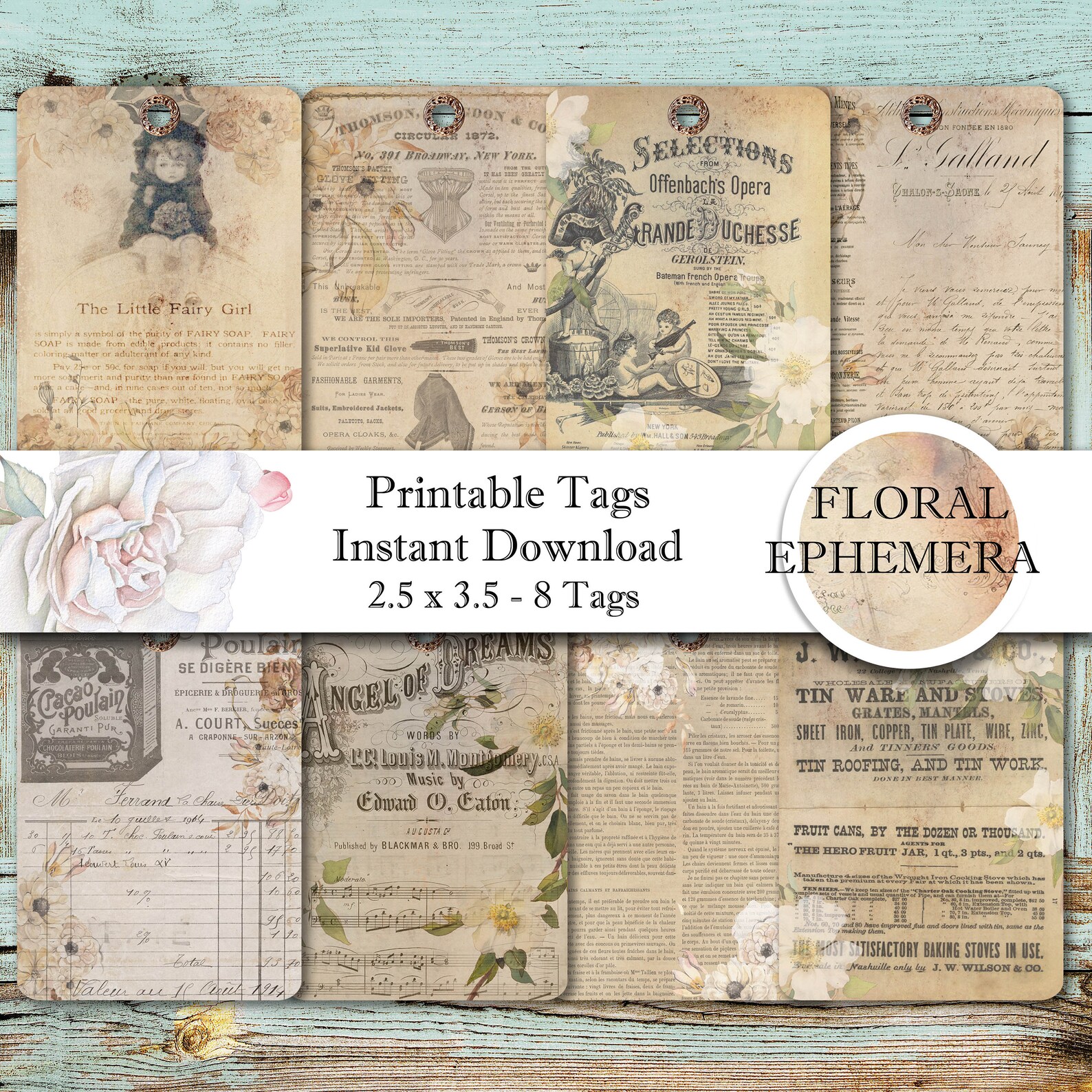 Floral Ephemera Tags Printable Download - Digital Collage - Gift Tags ...