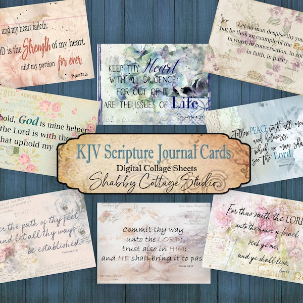 KJV Bible Verses Printable Download - Scripture Journal Card, ATC or Tag - Digital Collage Sheet - Papercrafts - 2.5" x 3.5" Size