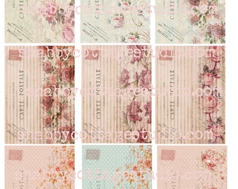 INSTANT DIGITAL DOWNLOAD aTc Backgrounds  Shabby Floral French Postcards 2