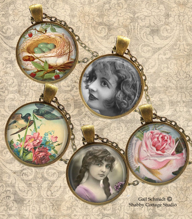 Círculos de 1 pulgada Popurrí Vintage Mix IMPRIMIBLE INSTANT DOWNLOAD imágenes Ideal para colgantes tapas de botellas biseles imanes joyería imagen 1