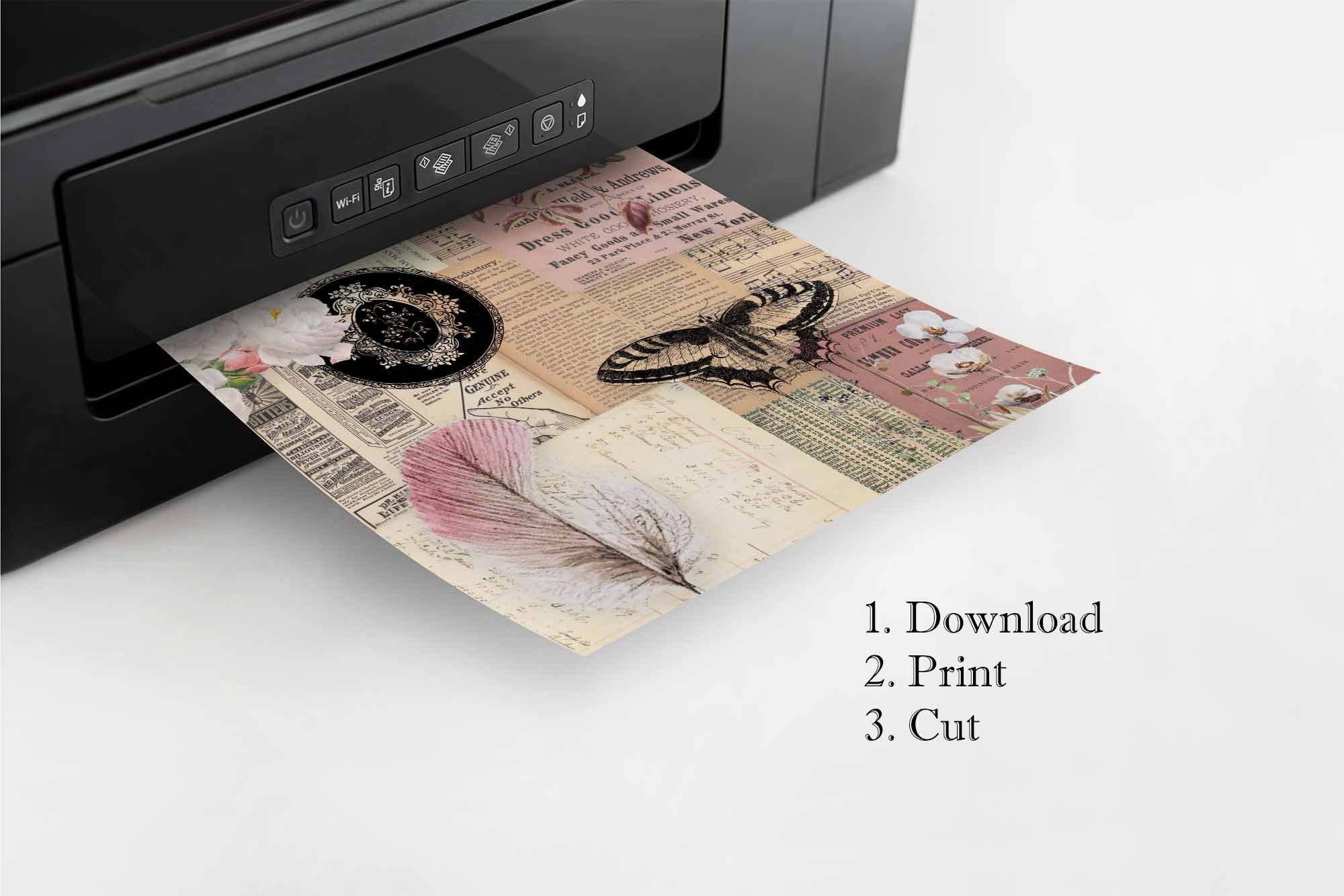 Ephemera Collage Papers 1 - Printable Paper Pack - Digital Collage ...