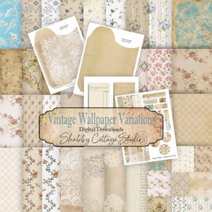 Afdrukbare vintage behangvariaties - digitaal papier voor ongewenste tijdschriften - downloaden en afdrukken - kleine lettertjes behangpapier