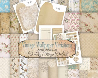 Printable Vintage Wallpaper Variations - Digital Papers for Junk Journals - Download and Print - Small Print Wallpaper Pages