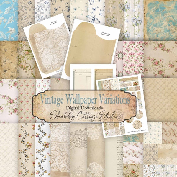 Printable Vintage Wallpaper Variations - Digital Papers for Junk Journals - Download and Print - Small Print Wallpaper Pages