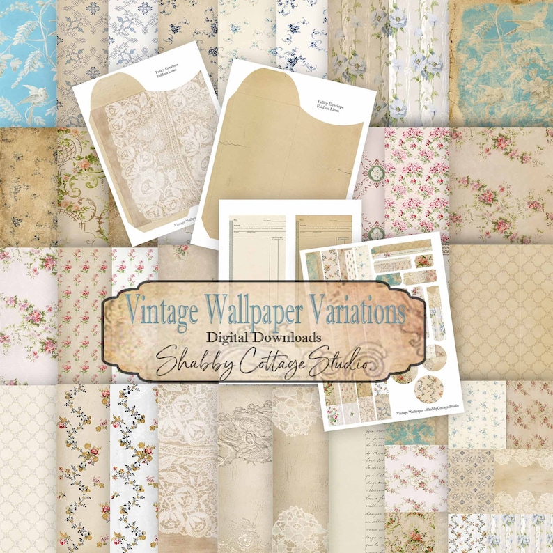 Printable Vintage Wallpaper Variations Digital Papers for Junk Journals Download and Print Small Print Wallpaper Pages image 1