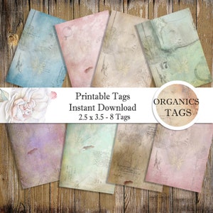 Organics Printable Tags - Instant Download - Digital Collage Sheet - Paper Crafting - Gift Tags - Jewelry Cards - ATC Backgrounds -Crafting