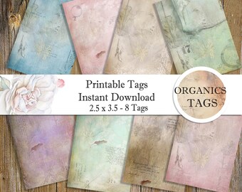 Organics Printable Tags - Instant Download - Digital Collage Sheet - Paper Crafting - Gift Tags - Jewelry Cards - ATC Backgrounds -Crafting