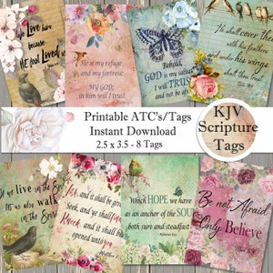 Druckbare Datei KJV Bibel Zitate - Schrift ATC oder Tag - Digital Collage Sheet - Geschenkkarten - Papierhandwerk - 2,5 "x 3,5" Größe