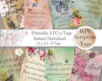 Printable Download KJV Bible Quotes - Scripture ATC or Tag - Digital Collage Sheet - Hang Tags - Gift Cards - Papercrafts - 2.5" x 3.5" Size