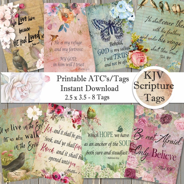 Printable Download KJV Bible Quotes - Scripture ATC or Tag - Digital Collage Sheet - Hang Tags - Gift Cards - Papercrafts - 2.5" x 3.5" Size