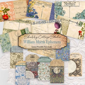 Digitale Vintage Ephemera für Junk Journals - Postkarten, Tags, Rahmen oder Etiketten, Dateiordner, Briefumschläge - Druckbare Ephemera William Morris