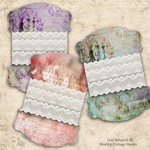 Kroonluchter en rozen Vintage parfum Ad PRINTABLE DIGITAL SHEET Tags Kant / Lint / Twine Card Sieraden Houder Gift Tag Journal Card