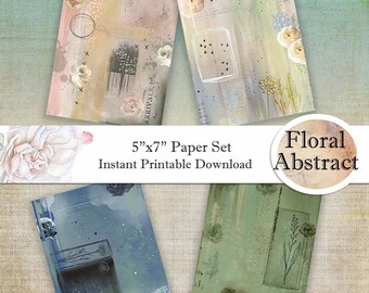 FloralEs Abstraktes 5x7 Zoll Druckbare Collage Papiere Pack - Instant Download - Für Hintergrundpapiere, Tags, Karten, Collage, Mixed Media