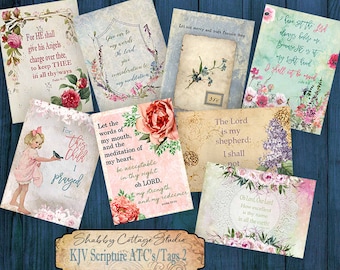 Digital Bible Verses - Bible Journaling Printable -  Scripture  Cards - ATCs or Tags -  Prayer Journaling
