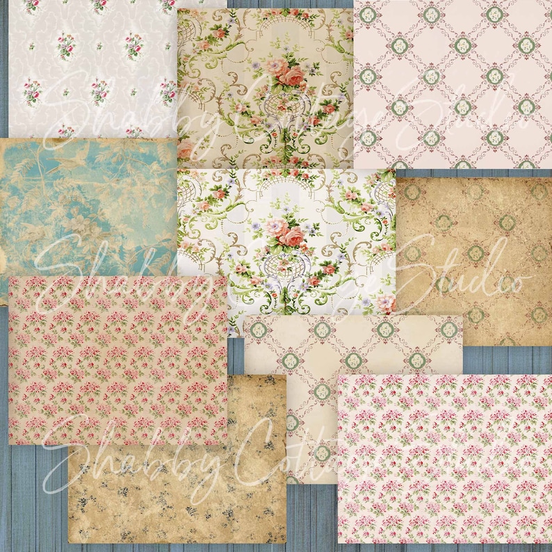 Printable Vintage Wallpaper Variations Digital Papers for Junk Journals Download and Print Small Print Wallpaper Pages image 3