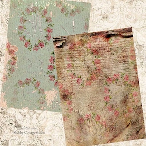 DOWNLOAD INSTANTÂNEO DIGITAL Papel de parede desbotado e descascado Rosas Fundos Etiquetas Páginas de diário Cartões de felicitações para scrapbooking