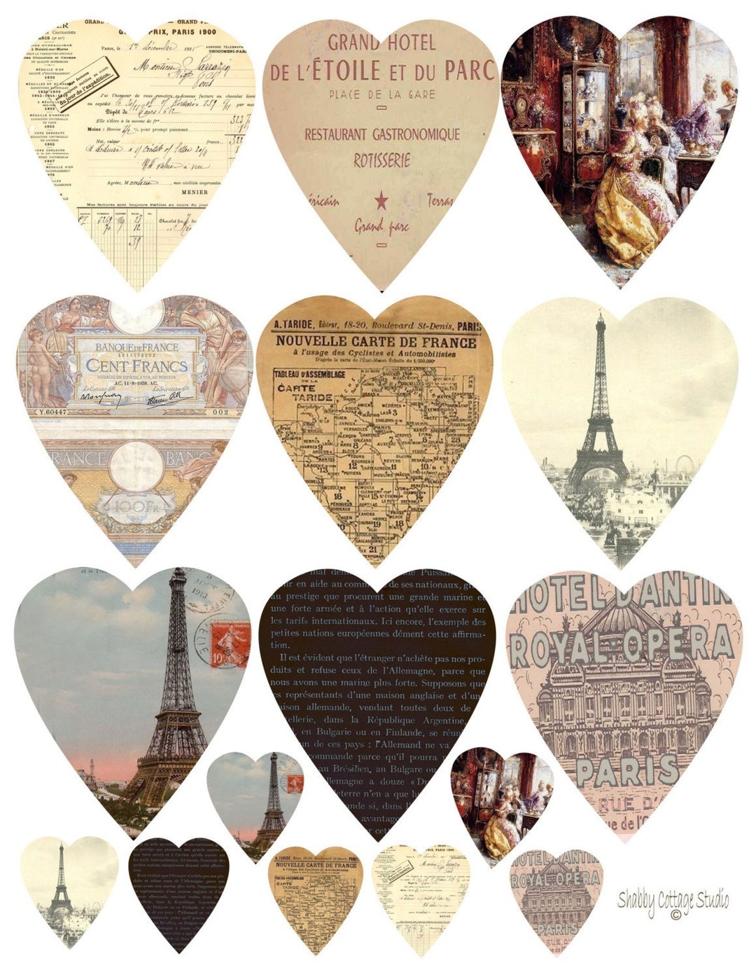 INSTANT DOWNLOAD DIGITAL Collage Sheet French Ephemera Hearts Paris ...