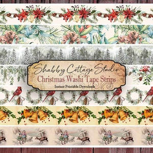 Christmas Faux Washi Tape Strips  - Digital Collage Sheet - Printable for Journals, Paper Projects, Planners, Stickers - Instant Download