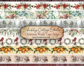 Christmas Faux Washi Tape Strips  - Digital Collage Sheet - Printable for Journals, Paper Projects, Planners, Stickers - Instant Download