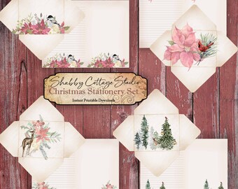 Christmas Digital Papers  - Printable Christmas Stationery Set  - Christmas Envelopes - Stationery and Envelopes - Instant Download