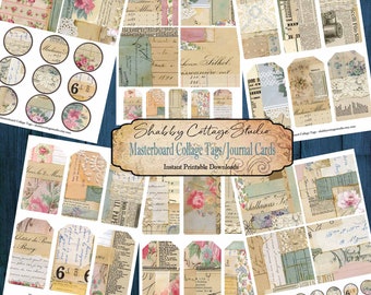 Masterboard Collage Tags and Journal Cards - Digital Ephemera for Junk Journal Kit - Junk journal Ephemera Embellishments