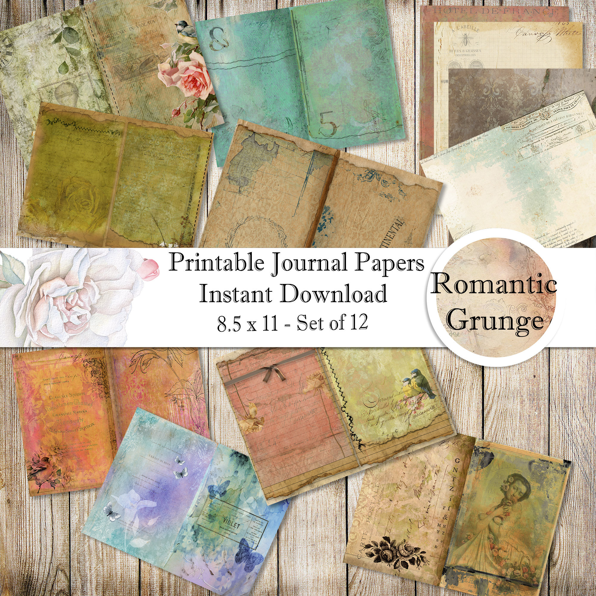 Romantic Grunge Junk Journal Pages - Instant Digital Download ...