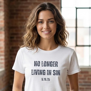 No Longer Living In Sin Engagement Tee: Funny Wedding Gift