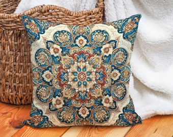 Luxurious Geometric Floral Boho Pillow with Insert, Designer Tapestry Cushion for Couch Sofa Decorative Pillow Gift Housewarming Home Decor