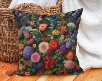 Retro William Morris Pillow Cover, Tapestry Pillows, Fall Leaves, Botanical, Floral, Colorful, Red, Green Blue Accent, Gift Pillowcase, Rust