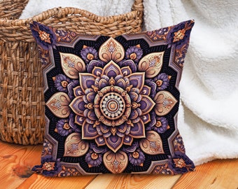 Ornate Geometric Designer Pillow, Boho Floral Art, Decorative Tapestry Print, Cute for Living Room, Bedroom, Nursery, Gift Mom Sister Friend
