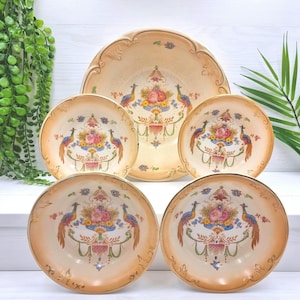 Crown Devon Fieldings Bowls Antique Dinner Set 7 Piece, Rare English Pottery, Collectors Gifts