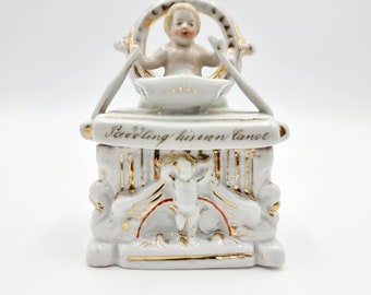 Ceramic Trinket Box Made By Conta And Boehme Victorian Fairings Paddling His Own Canoe, 3555, Vintage Figurine Gift