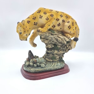 Vintage Figurine Leopard Catching a Fish, Home Decor Gift