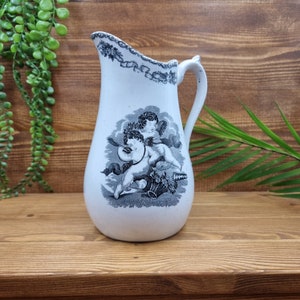 Antique Jug Staffordshire Transferware, Rare English Pottery, Circa 1860. Made In England
