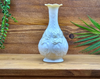 Belleek White And Yellow Vase Leaf And Grape Design Made In Ireland,  Vintage Decor Gifts