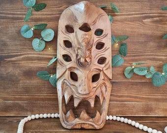 ヴィンテージアフリカグロマスク：手彫りの部族の壁アート-G4011