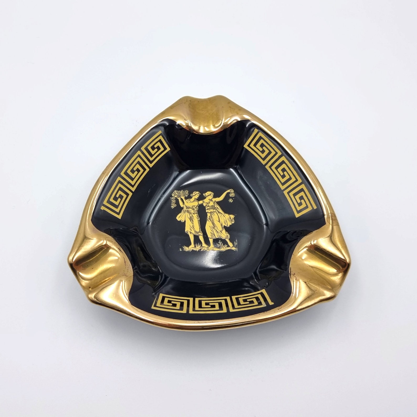 Vintage Ashtray in Black and 24K Gold Made in Greece, Home Decor Gifts ...