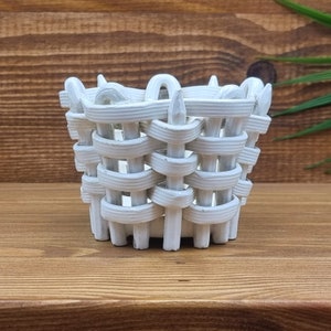 Mid Century Ceramic Woven Basket, Vintage Pottery