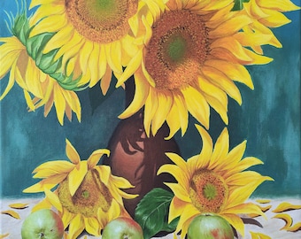 Sunflowers bouquet Painting Flowers Original Wall Art Sunflower in vase Canvas Painting Floral Art Home Decoration Gift Still life 14x18