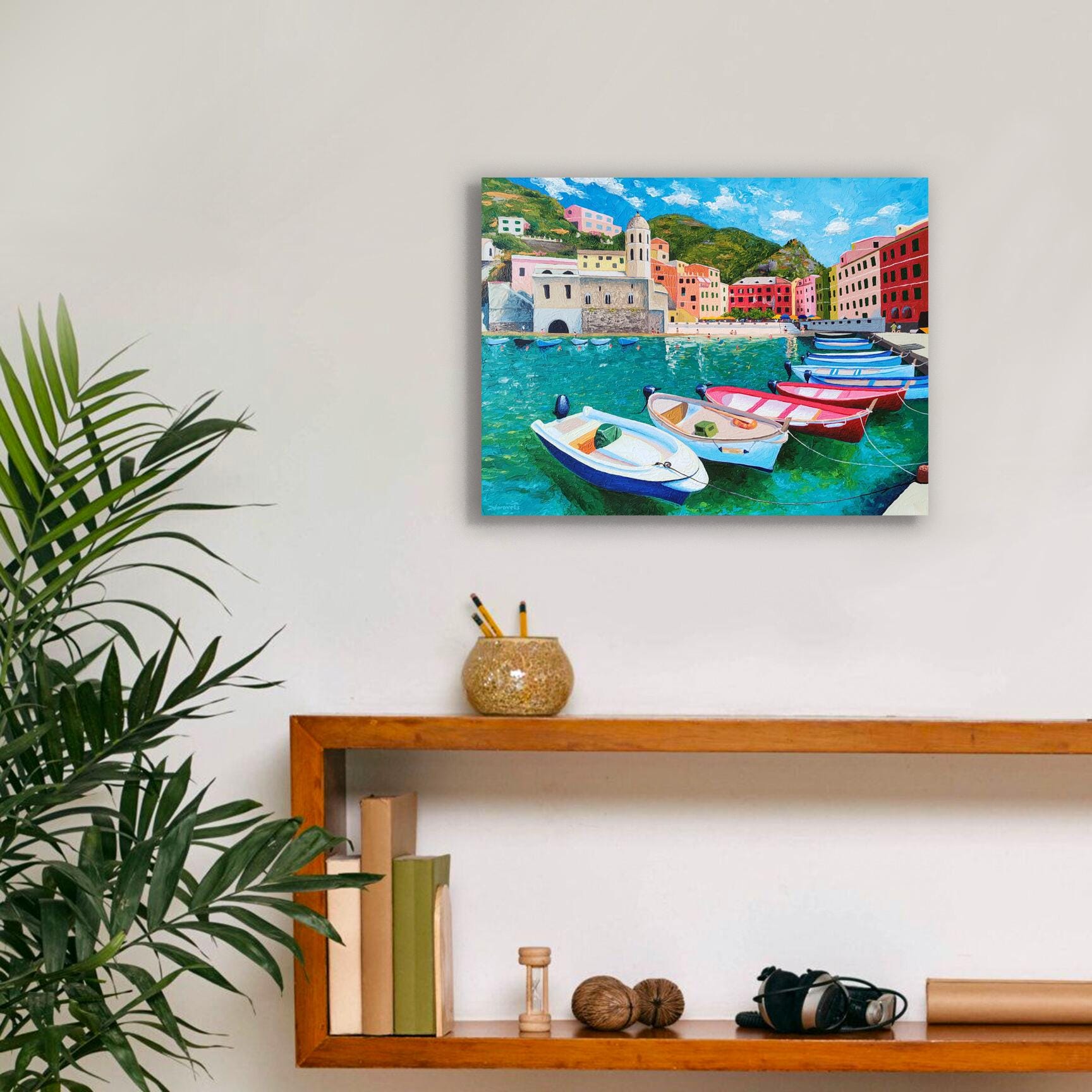 Vernazza Cinque Terre Italy Coast Painting Mediterranean Textured Wall ...