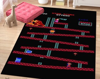 Arcade Game Rug, Donkey Carpet, Kong Mat, Retro Rug, Nostalgisch Tapijt, Video Game Mat, Gaming Room Rug, Cadeau voor gamer