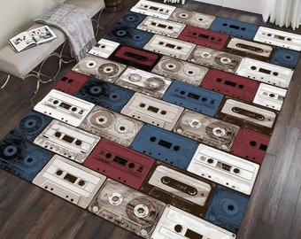 Tapis rétro à cassettes, Tapis à motifs colorés, Tapis nostalgique antidérapant, Vieux tapis à cassettes VHS, Décoration d'intérieur rétro lavable
